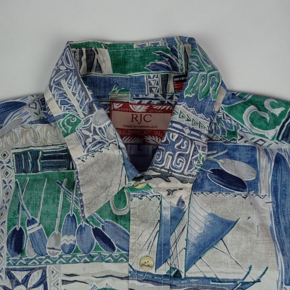 RJC Hawaiian Shirt Reverse Print Made in Hawaii Men's Large Aloha Fish Vintage - Picture 3 of 12